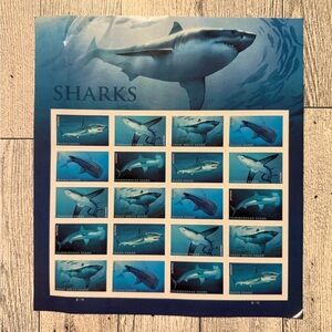 1 SHEET of 20 USPS Sharks Forever Stamp Sheet